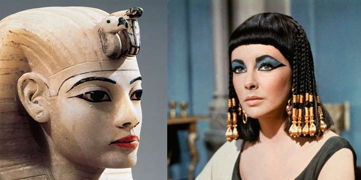 Egyptian statue and woman with makeup